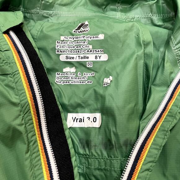 K Way Packable Rain Jacket Full Zip Unisex Green Kids Size 8Y - Picture 4 of 5